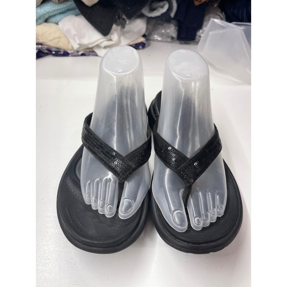 Crocs Capri V Sequin Flip Flops Black Sparkle Sandals Womens 10 204511